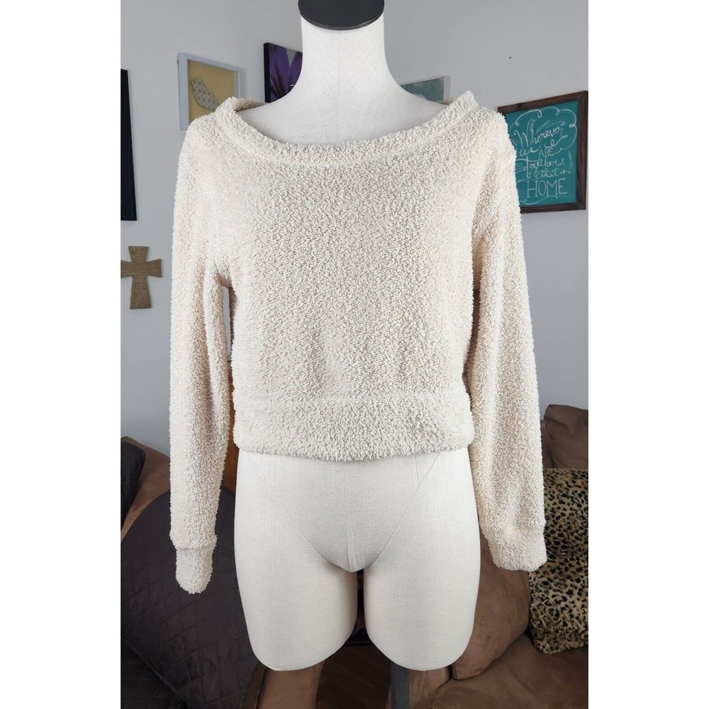 Sincerely Jules Beige Teddy Bear Cropped Fuzzy Soft Sweatshirt Women's Size S
